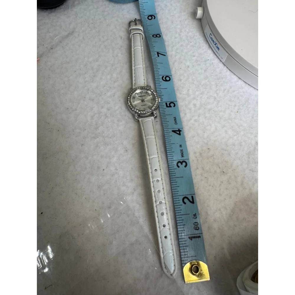 Women's Embassy crystal bezel Pearl face Watch White croc band 9”